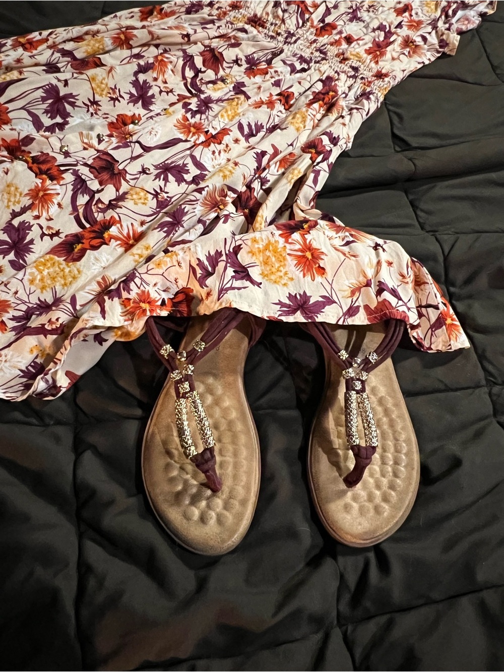 White Midi Dress with Purple & Orange Floral Print - Picture 4 of 4